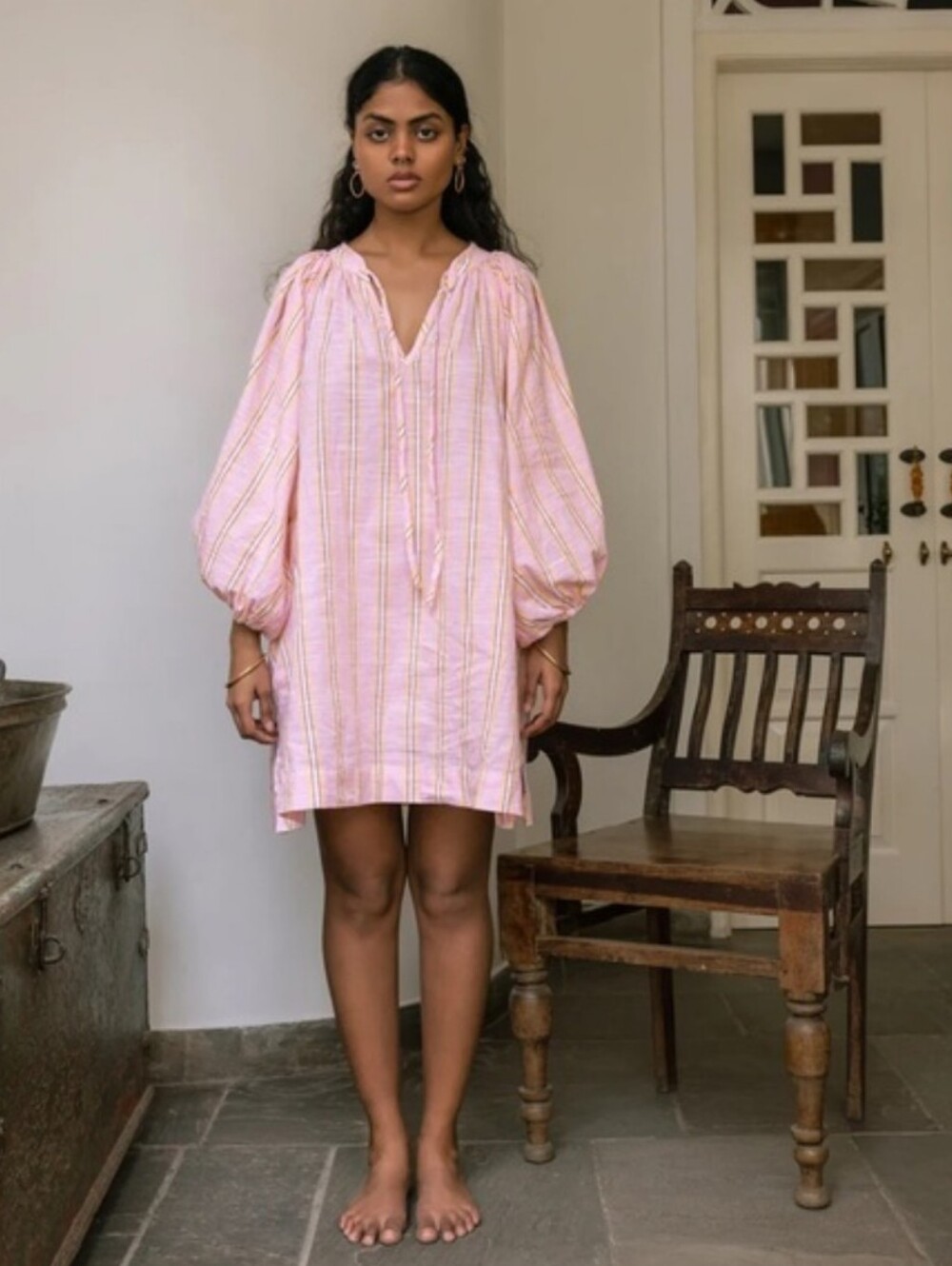Daughters Of India Poet Mini Dress ~ Pink Sorbet - Picture 4 of 14